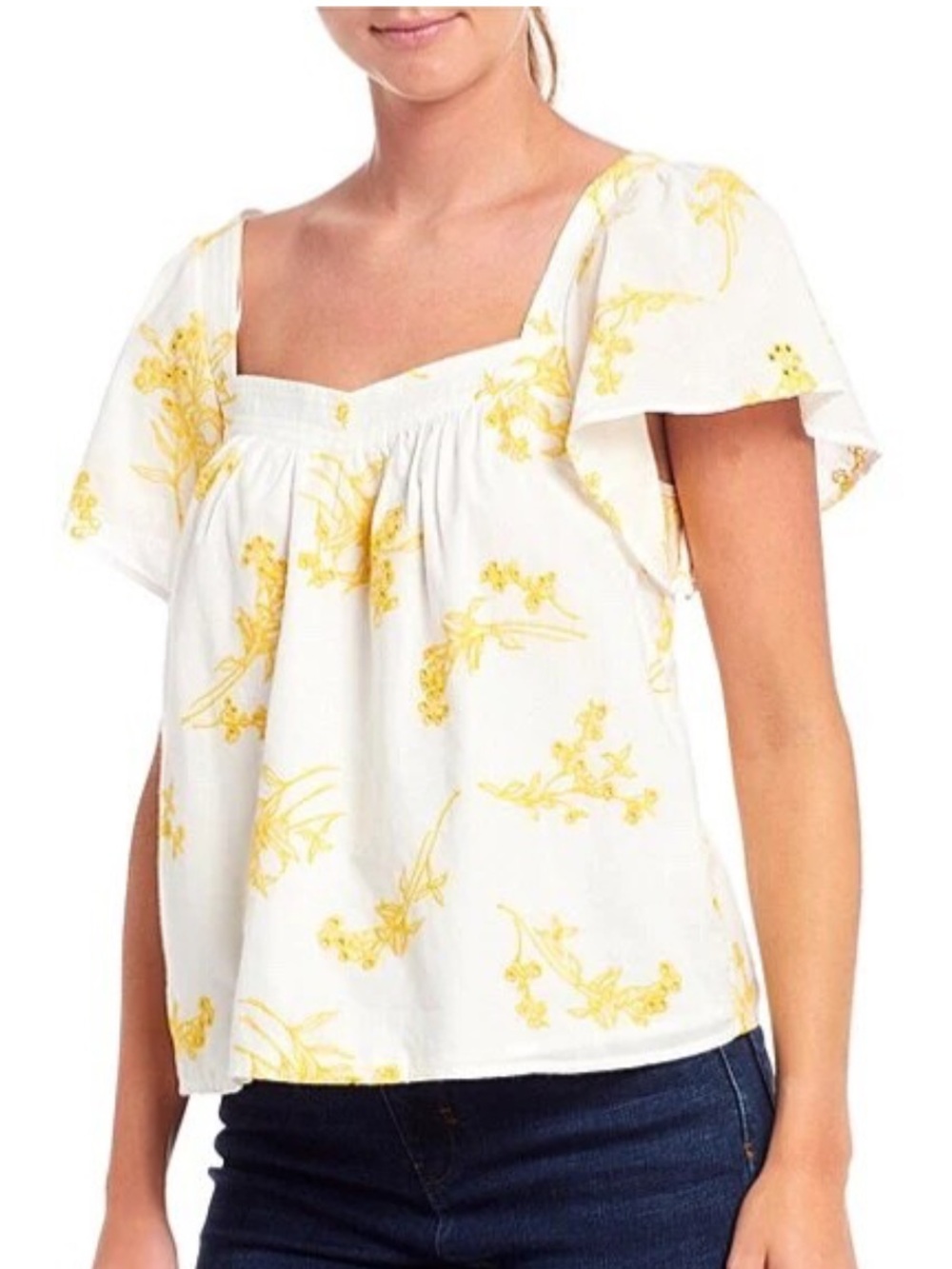 A Loves A featuring vibrant yellow floral embroidery size S